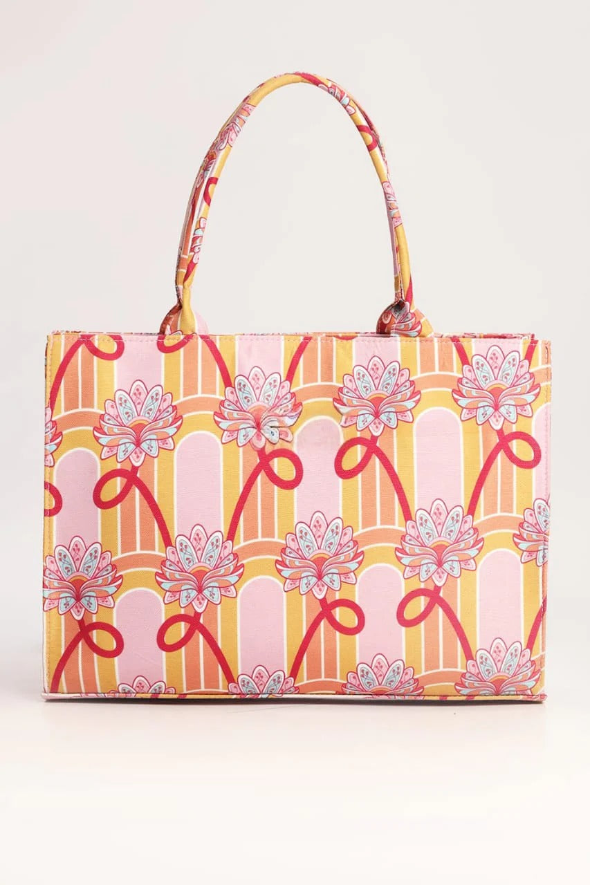 CANVAS TOTE 30 – Pink Ribbon Print Ladies Tote Bag with Adjustable Strap | Stylish, Spacious & Everyday-Ready