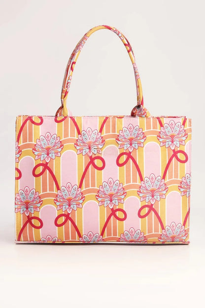 CANVAS TOTE 30 – Pink Ribbon Print Ladies Tote Bag with Adjustable Strap | Stylish, Spacious & Everyday-Ready