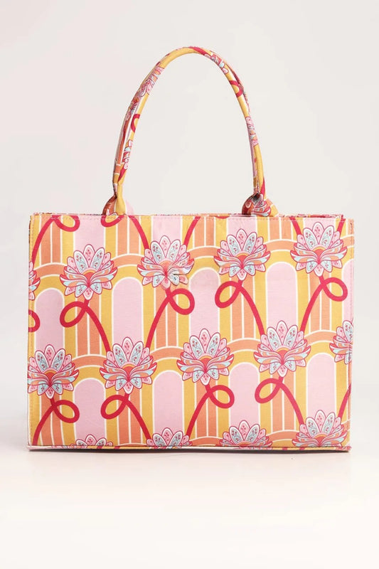 CANVAS TOTE 30 – Pink Ribbon Print Ladies Tote Bag with Adjustable Strap | Stylish, Spacious & Everyday-Ready
